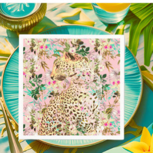 Tropical leopard print floral Hawaiian  Napkin