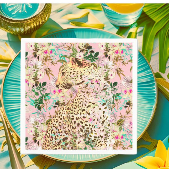 Tropical leopard print floral Hawaiian  Napkin (Creator Uploaded)