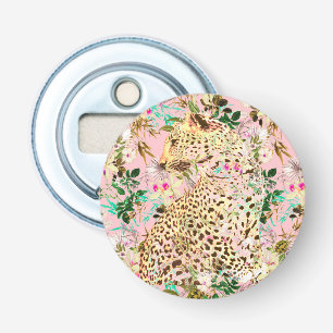 Tropical leopard print floral Hawaiian pink Bottle Opener