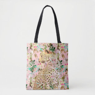 Tropical leopard print floral Hawaiian Tote Bag