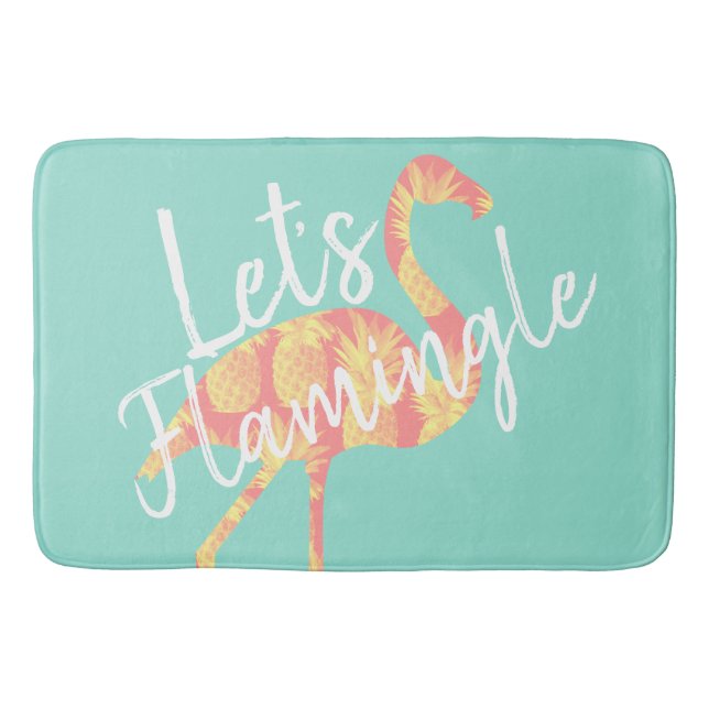 Tropical Let's Flamingle Flamingo & Pineapples Bath Mat (Front)