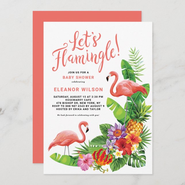 Tropical Let's Flamingle Summer Baby Shower Invitation (Front/Back)