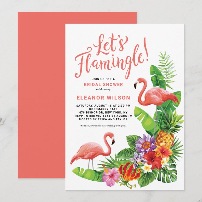Tropical Let's Flamingle Summer Bridal Shower Invitation (Front/Back)