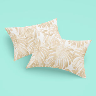 Tropical Light Cream Yellow Monstera Jungle Leaves Pillowcase
