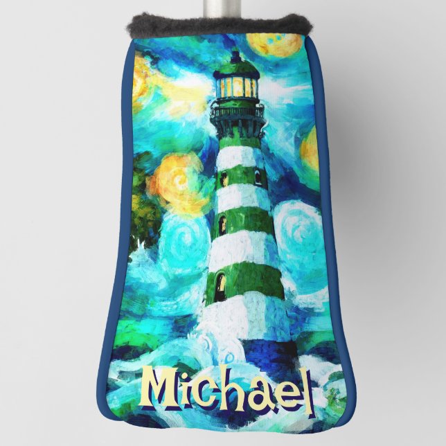 Tropical Lighthouse Coastal Nautical Personalised Golf Head Cover (Rotate 90)