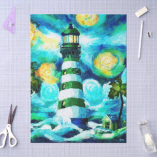 Tropical Lighthouse & Palm Trees Decoupage Tissue Paper