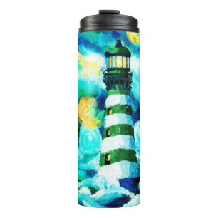 Tropical Lighthouse & Palm Trees Impressionistic Thermal Tumbler
