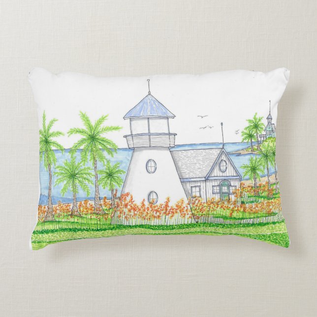 Tropical Lighthouse Throw Pillow (Front)