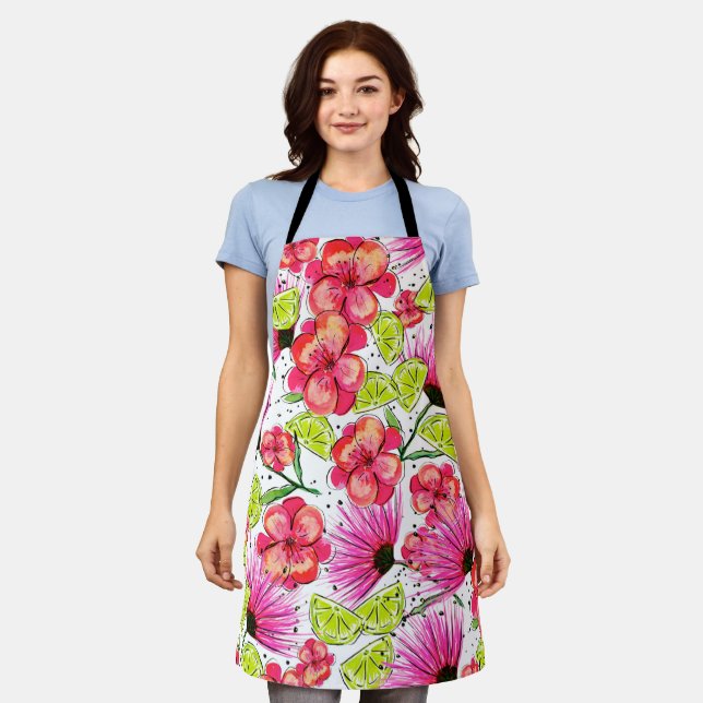 Tropical Lime Floral Apron (Worn)