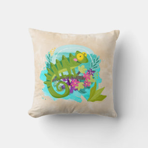 Tropical Lizard with Flowers Cushion