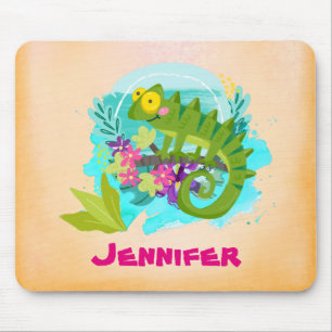Tropical Lizard with Flowers Personalised Mouse Mat