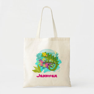 Tropical Lizard with Flowers Personalised Tote Bag