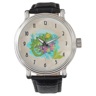 Tropical Lizard with Flowers Watch