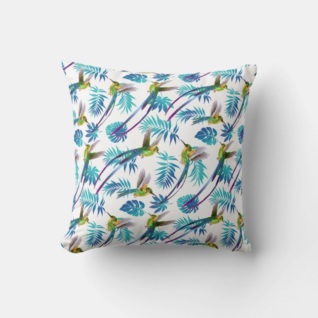 Tropical Long Tail Hummingbirds Cushion (Front)