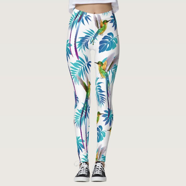 Tropical Long Tail Hummingbirds Leggings (Front)