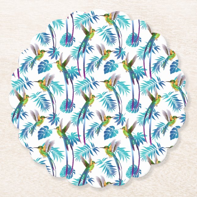 Tropical Long Tail Hummingbirds Paper Coaster (Front)