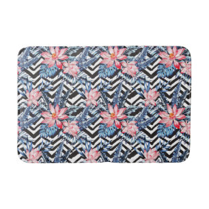 Tropical Lotus Flower Pattern Bath Mat