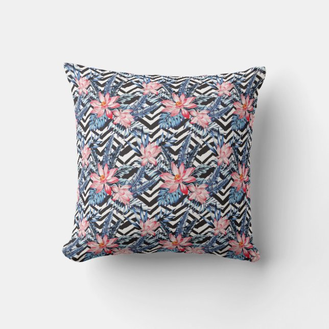 Tropical Lotus Flower Pattern Cushion (Front)