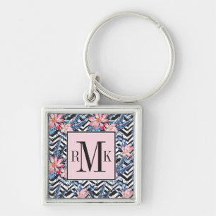Tropical Lotus Flower Pattern Key Ring