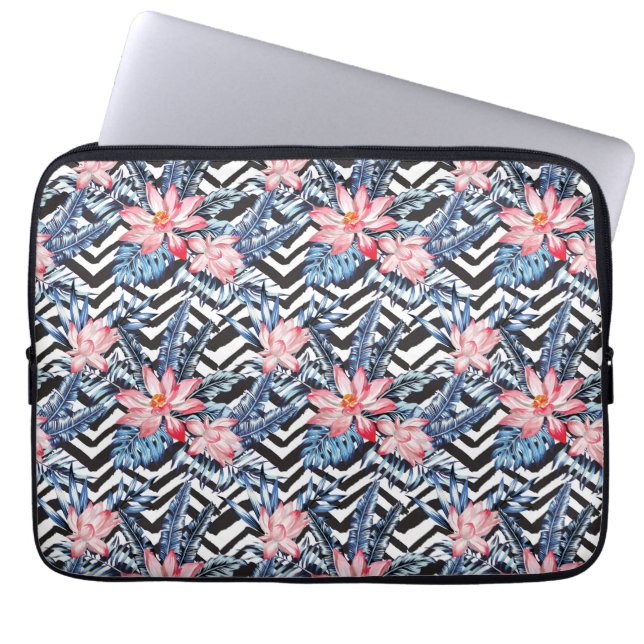 Tropical Lotus Flower Pattern Laptop Sleeve (Front)