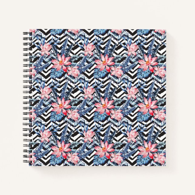 Tropical Lotus Flower Pattern Notebook (Front)