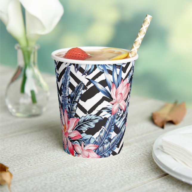 Tropical Lotus Flower Pattern Paper Cups (Insitu)
