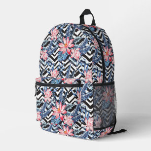Tropical Lotus Flower Pattern Printed Backpack