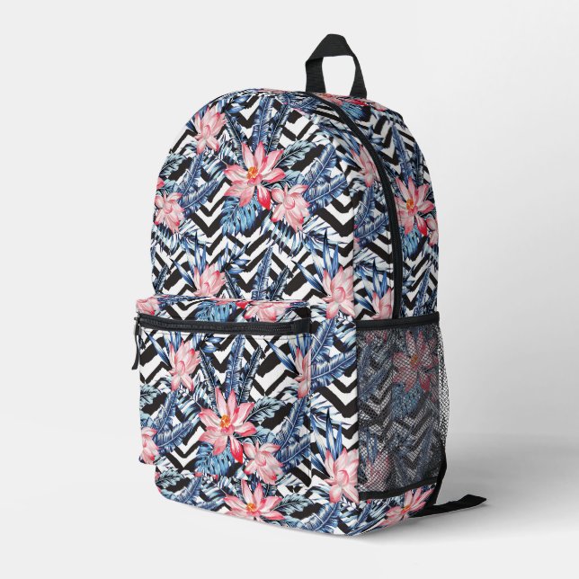 Tropical Lotus Flower Pattern Printed Backpack (Back Corner Right)
