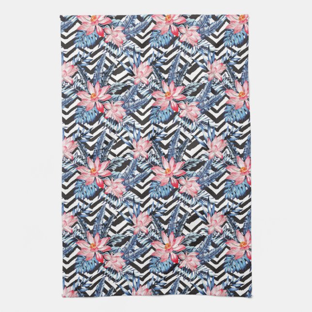 Tropical Lotus Flower Pattern Tea Towel (Vertical)