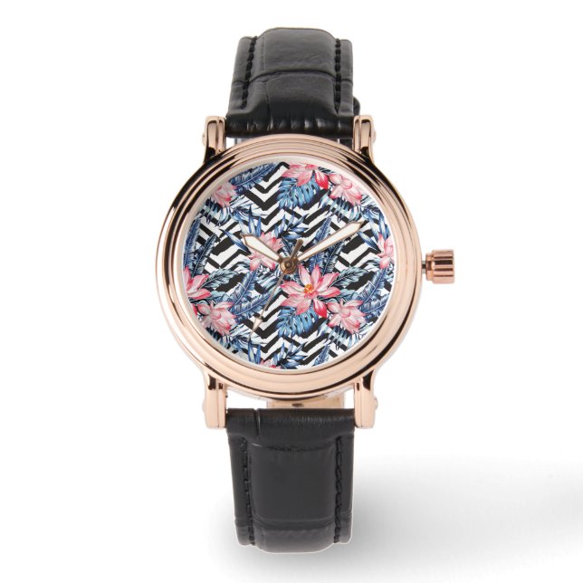 Tropical Lotus Flower Pattern Watch (Front)