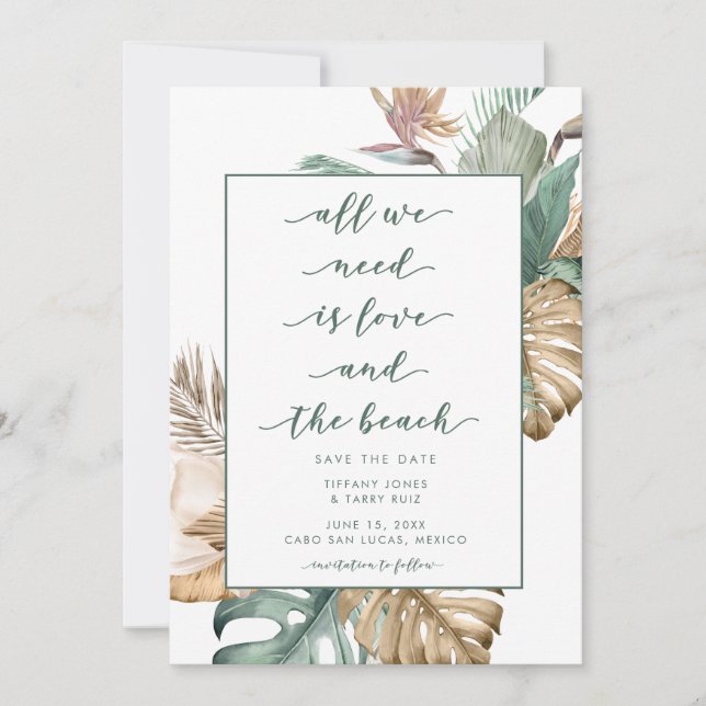 Tropical Love and the Beach Wedding Save the Date (Front)