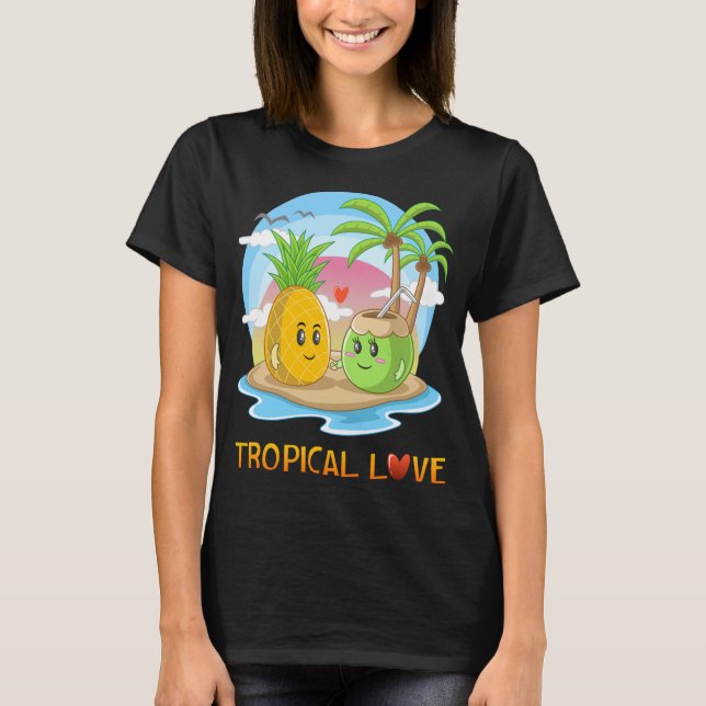 Tropical Love Funny Tropical Island Happy Couple V T-Shirt (Front)