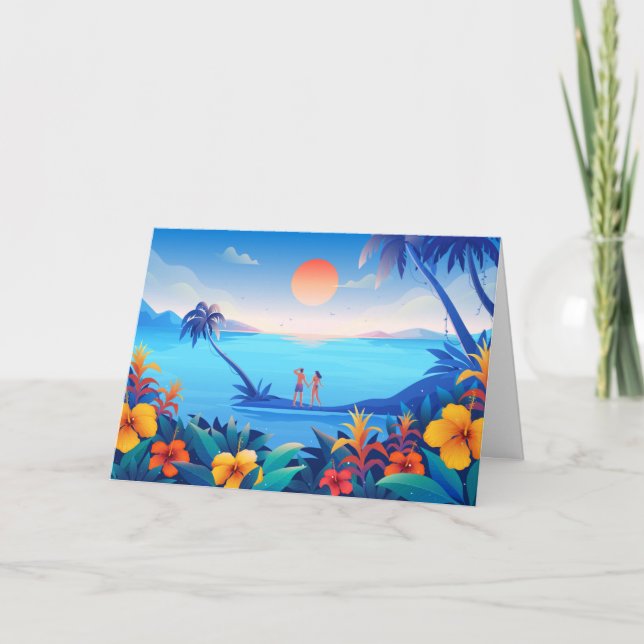Tropical Love – Romantic Holiday Sunset Card (Front)