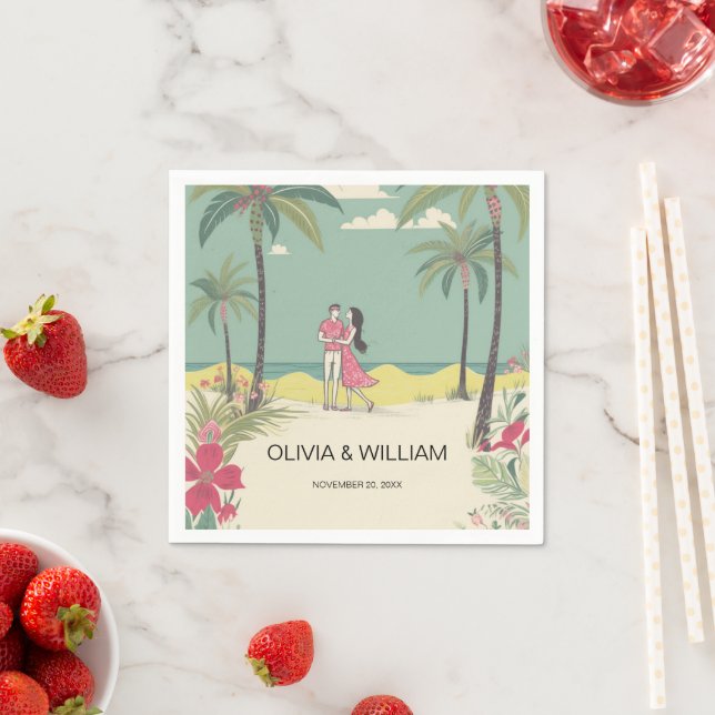 Tropical Love Story Summer Wedding Napkin (Insitu)