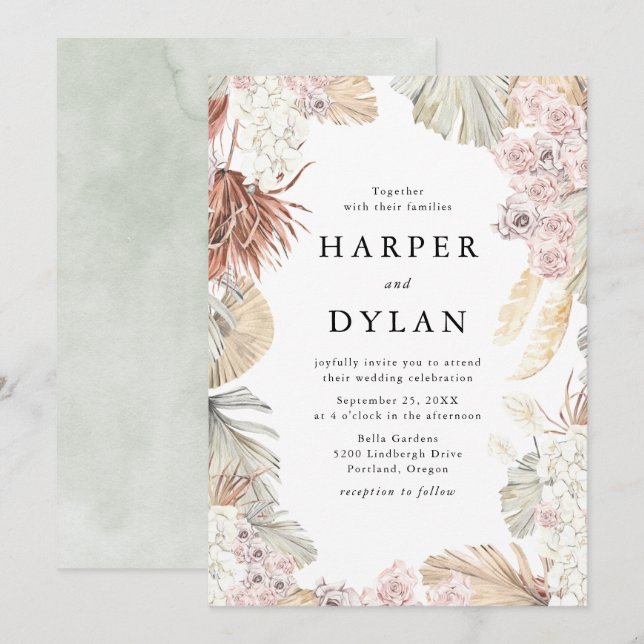 Tropical Love Watercolor Floral Wedding Invitation (Front/Back)
