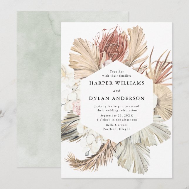 Tropical Love Watercolor Floral Wedding Invitation (Front/Back)
