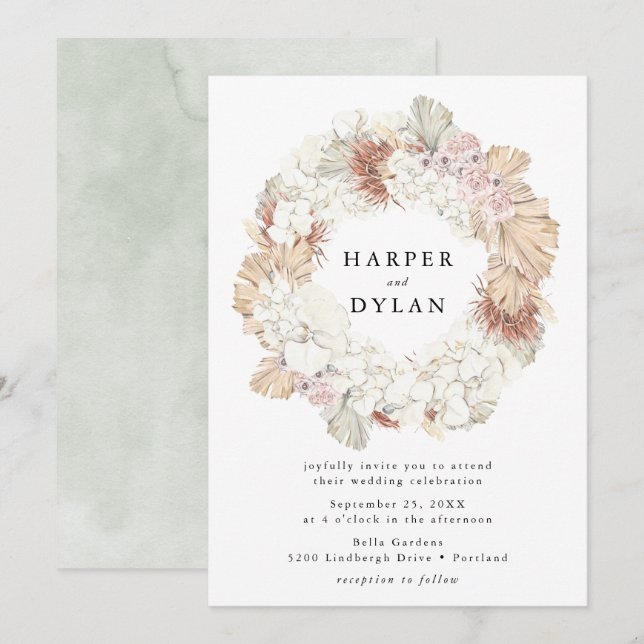 Tropical Love Watercolor Floral Wreath Wedding Invitation (Front/Back)