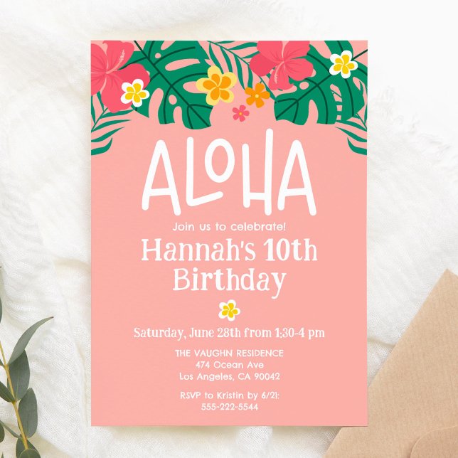 Tropical Luau 10th Birthday Invitation (Creator Uploaded)