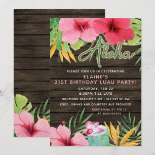Tropical LUAU Adult Birthday Party Invitation