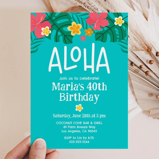 Tropical Luau Aloha 40th Birthday Invitation (Creator Uploaded)