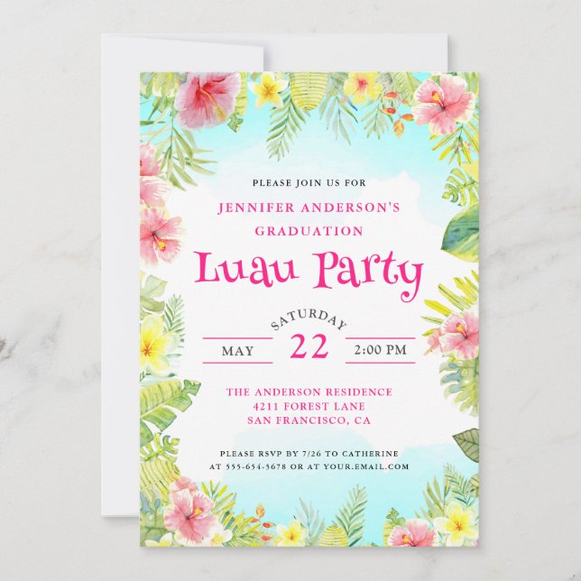 Tropical Luau Aloha Graduation Party Invitation (Front)