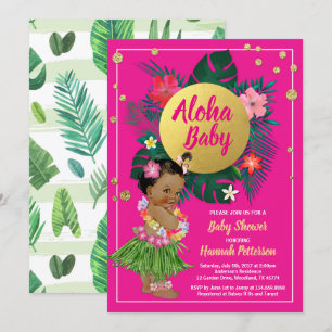 Tropical luau baby girl shower invitation hot pink
