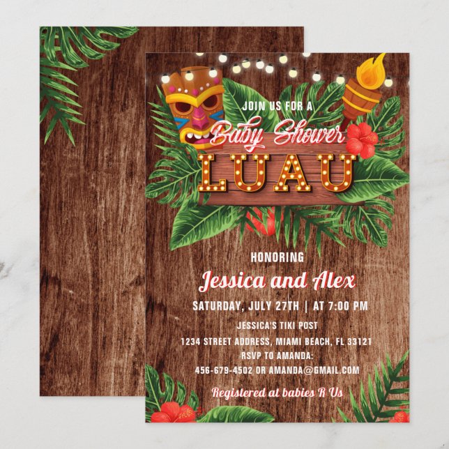 Tropical Luau Baby Shower Invitation (Front/Back)