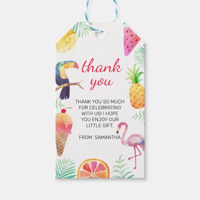 Tropical Luau Birthday Gift Tags (Front)