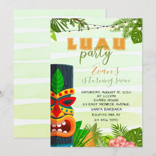 Tropical Luau Birthday Invitation (Front/Back)