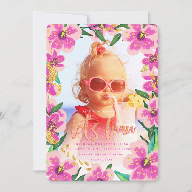tropical luau birthday invitation (Front)