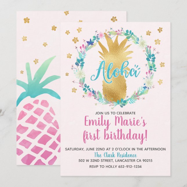 Tropical Luau Birthday Invitation or Any Event (Front/Back)