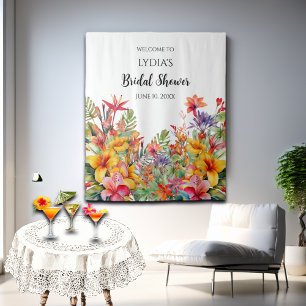 Tropical Luau Bridal Shower Welcome Backdrop Tapestry