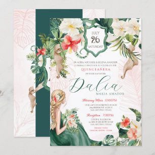 Tropical Luau Emerald Island Floral Quinceanera Invitation