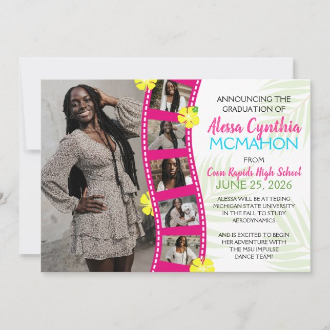 Tropical Luau Filmstrip 6 Photo Grad Announcement (Front)